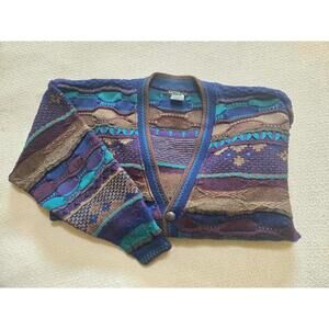 Bachrach Cardigan XL | 90s Textured Knit Button Up